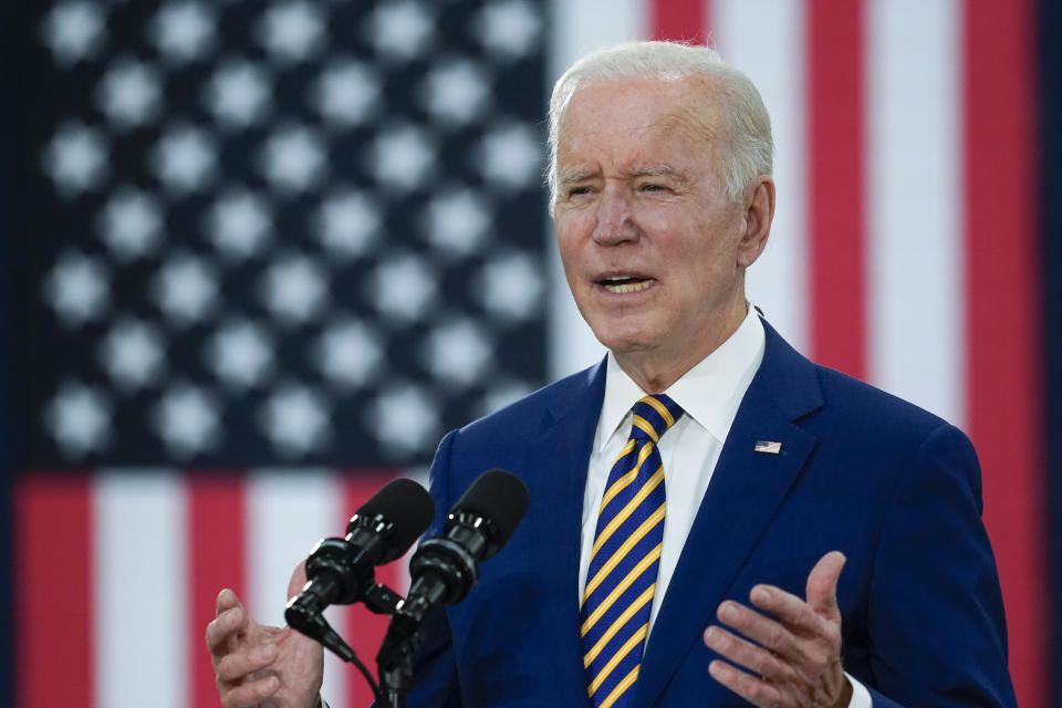 President Joe Biden speaks at Dakota County Technical College, in Rosemount, Minn., Tuesday, Nov. 30, 2021. (AP Photo/Carolyn Kaster)