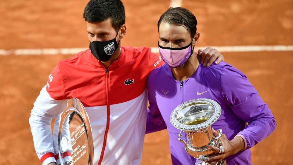 Novak Djokovic and Rafael Nadal, pictured here after the Italian Open final. 