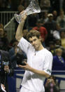 <p>First title: Success didn’t take long as Murray won the 2006 SAP Open in California, beating Lleyton Hewitt in the final. (Getty Images) </p>