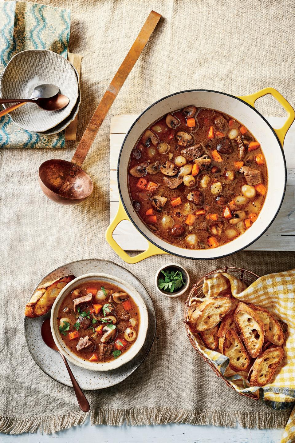 Beef Stew with Buttery Garlic Bread