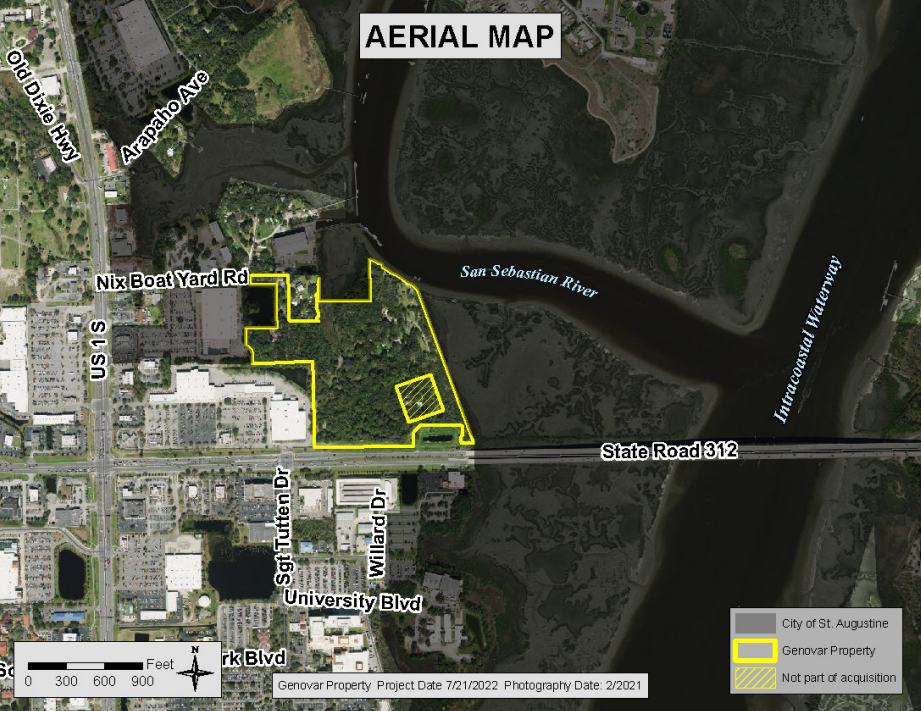 A map from a St. Johns County government presentation shows the location of about 31 acres that the county plans to buy for a passive park and boat ramp.