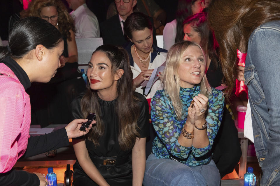 Lily Aldridge, left, and Laura Brown attend the Brandon Maxwell runway show during NYFW Spring/Summer 2020 on Saturday, Sept. 7, 2019, in the Brooklyn borough of New York. (Photo by Brent N. Clarke/Invision/AP