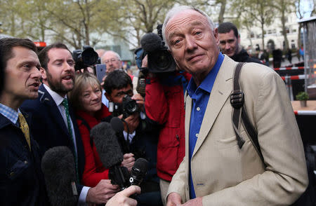 Former London mayor Ken Livingstone speaks to the media after appearing on the LBC radio station in London, Britain, April 30, 2016. REUTERS/Neil Hall