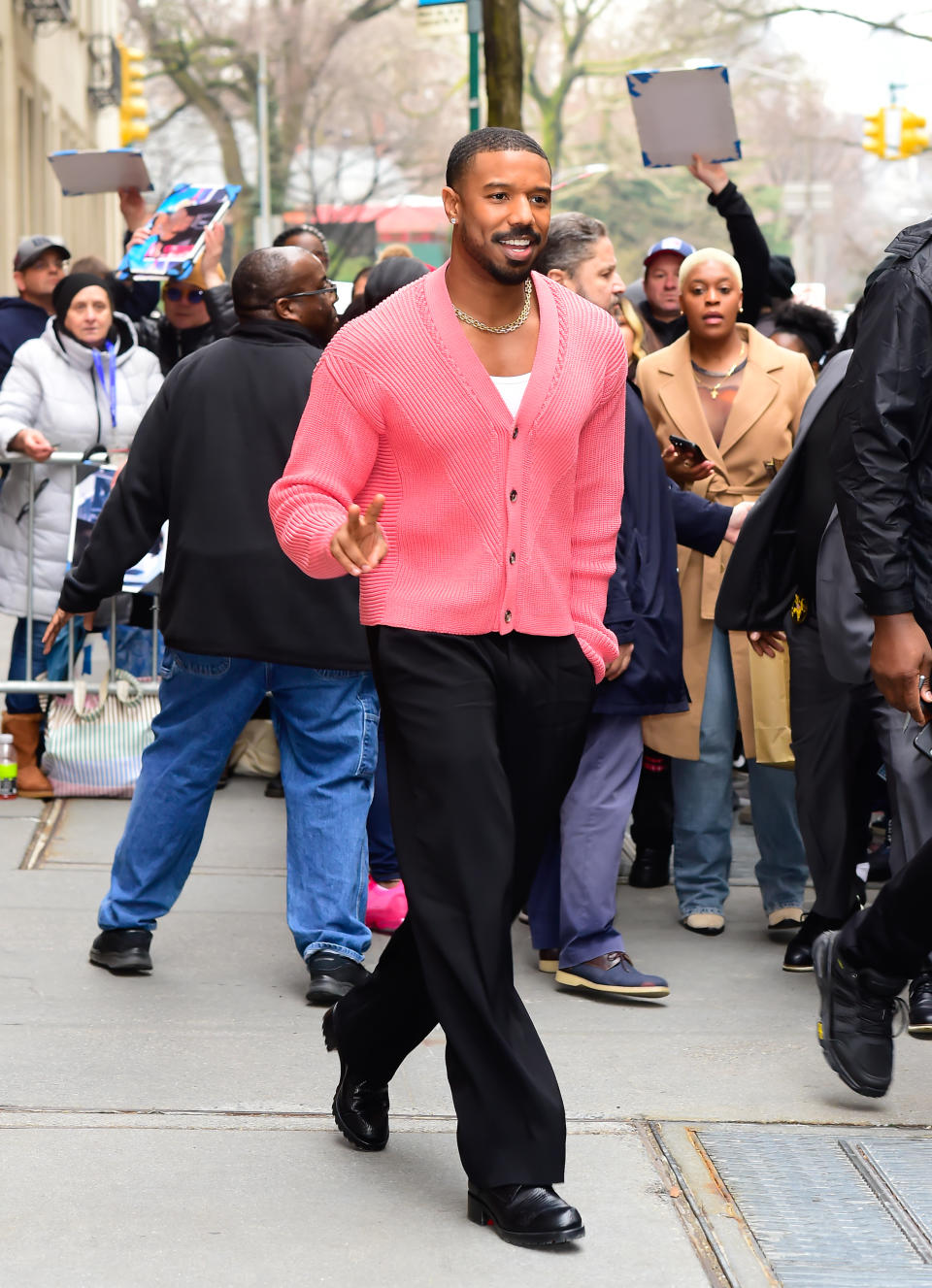 NEW YORK, NEW YORK - FEBRUARY 21: Michael B Jordan is seen outside "The View"  on February 21, 2023 in New York City. (Photo by Raymond Hall/GC Images)