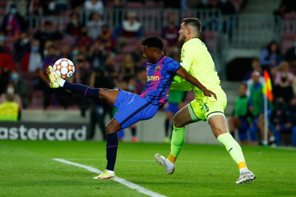 Ansu Fati in action for Barcelona against Dynamo Kiev (Joan Monfort/AP/PA) (AP)