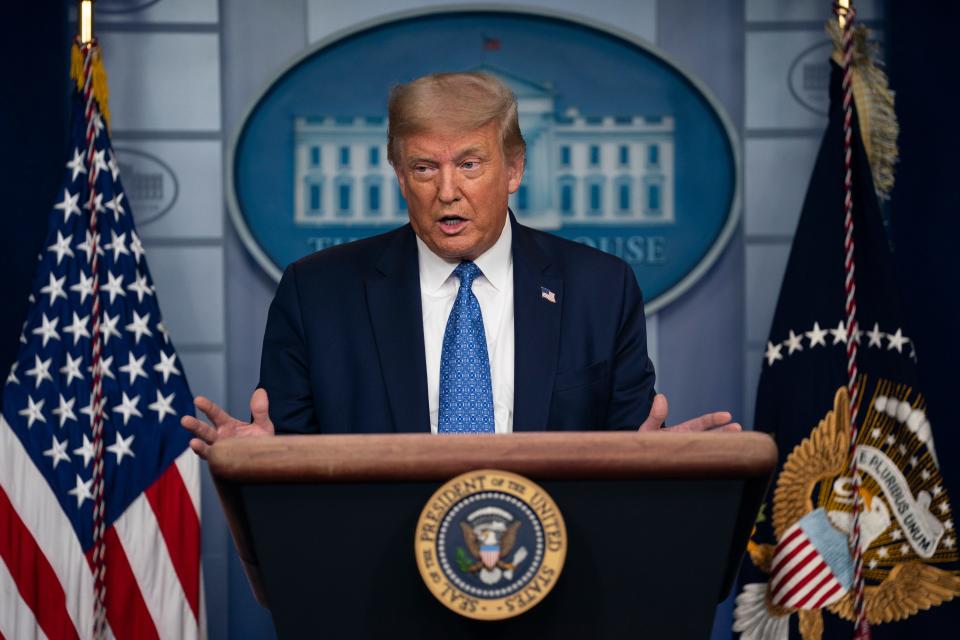 President Donald Trump speaks during a news conference at the White House,  July 22, 2020, in Washington.