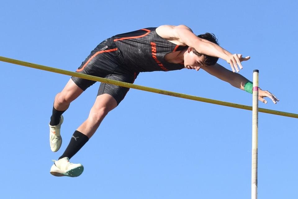 Brighton senior Liam Kinney became only the second Livingston County athlete to clear 16 feet in pole vault.