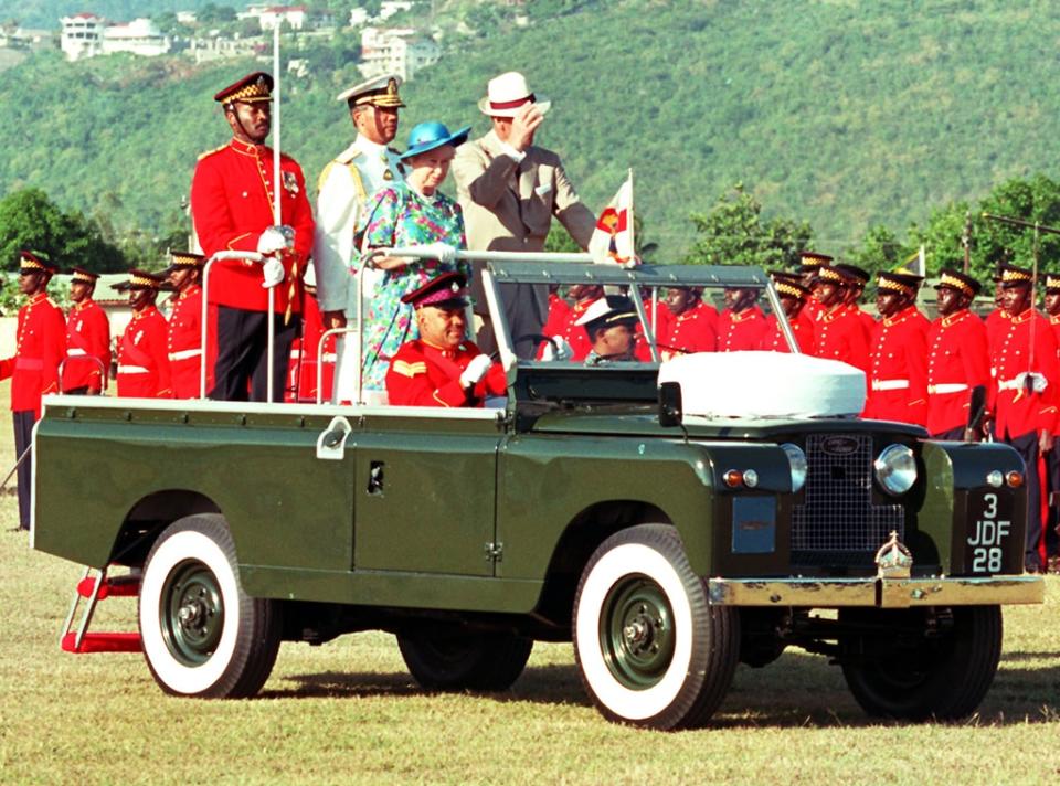 Queen Elizabeth, Prince Philip, Jamaica, Land Rover, 1994