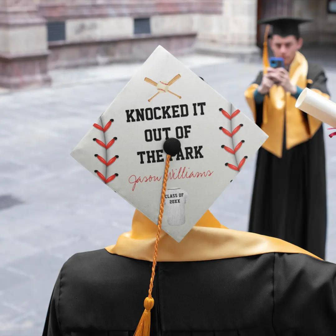 <p><a href="https://go.redirectingat.com?id=74968X1596630&url=https%3A%2F%2Fwww.zazzle.com%2Fcustom_graduation_cap_topper_baseball-256849294311121578&sref=https%3A%2F%2Fwww.thepioneerwoman.com%2Fhome-lifestyle%2Fcrafts-diy%2Fg39693817%2Fgraduation-cap-ideas%2F" rel="nofollow noopener" target="_blank" data-ylk="slk:Shop Now;elm:context_link;itc:0;sec:content-canvas" class="link rapid-noclick-resp">Shop Now</a></p><p>Baseball Graduation Cap</p><p>zazzle.com</p><p>$16.35</p><span class="copyright">Zazzle</span>