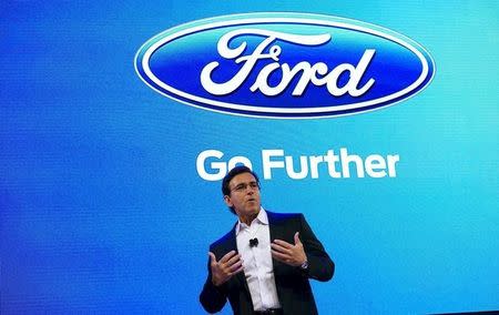 Ford Motor Co CEO Mark Fields speaks at the Ford press conference at the Consumer Electronics Show in Las Vegas, January 5, 2016. REUTERS/Rick Wilking