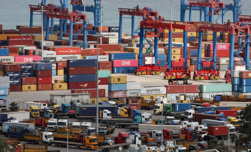 FILE PHOTO: Shipping containers are seen stacked at Beirut's port