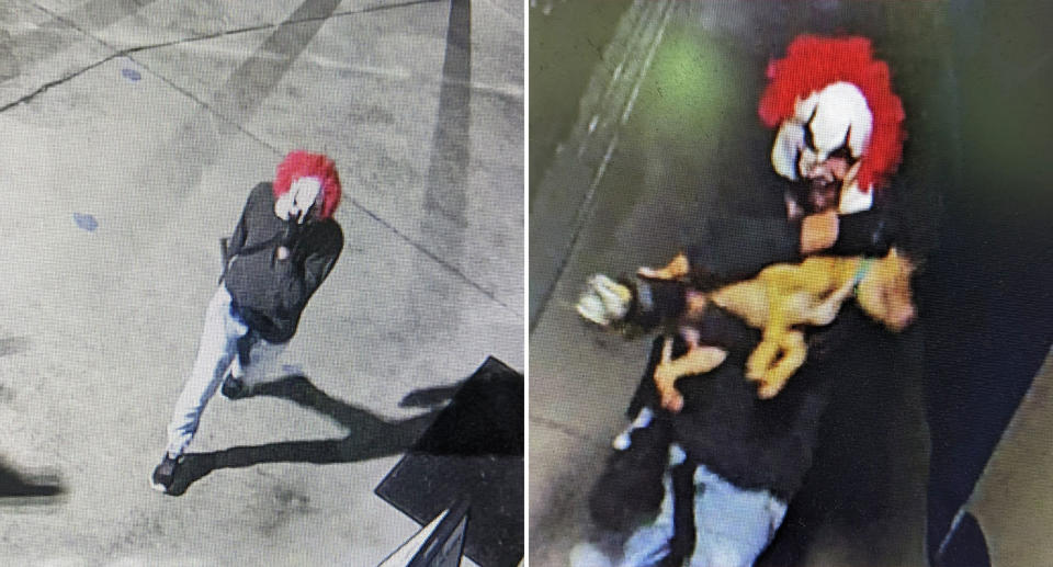 The suspect wore a creepy clown mask during the theft. Source: Facebook/RSPCA Dakabin