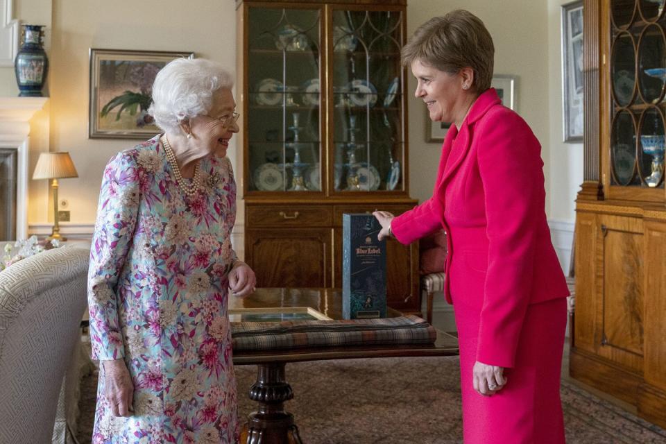 Queen Elizabeth II receives First Minister of Scotland Nicola Sturgeon during an audience at the Palace of Holyroodhouse in Edinburgh