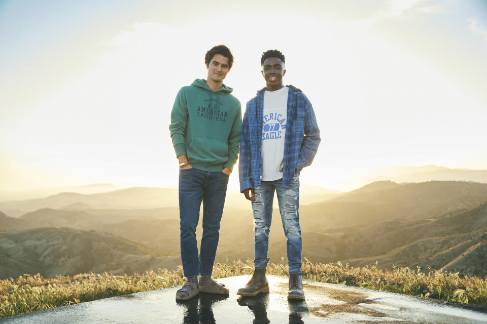 Chase Stokes (left) and Caleb McLaughlin star in American Eagle’s fall 2021 back-to-school campaign. - Credit: Courtesy Photo AEO