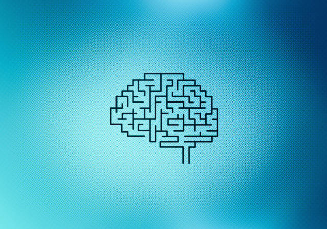 Maze brain graphic on computer screen; AI/ML marketing difficulty