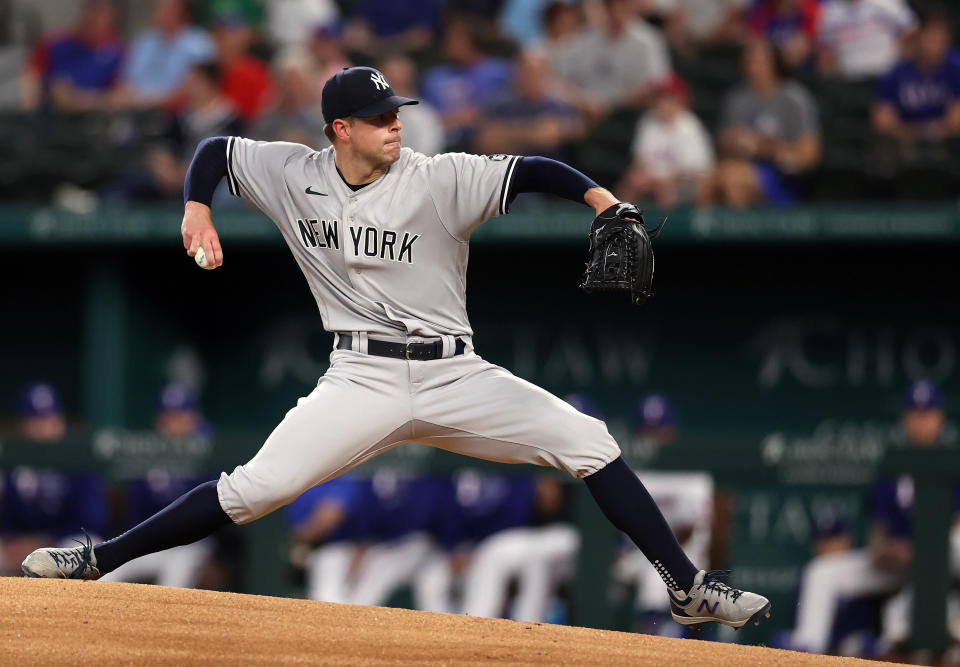 Corey Kluber of the New York Yankees threw a no-hitter in his last start. (Photo by Ronald Martinez/Getty Images)