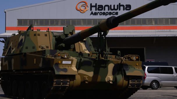 PHOTO: Hanwha Aerospace's K9 Howitzer stands for a driving test, March 16, 2023, in Changwon, South Korea. (ABC News)