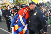 <p>A clown from the Parade Brigade poses for a photo with one of New York’s Finest during the 91st Macy’s Thanksgiving Day Parade in New York, Nov. 23, 2017. (Photo: Gordon Donovan/Yahoo News) </p>