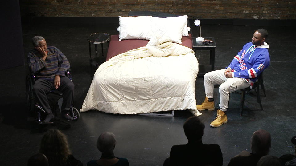 Actors Leland Gantt and Justin Marcel McManus work through a scene in a session at the Actors Studio, moderated by Ellen Burstyn.  / Credit: CBS News