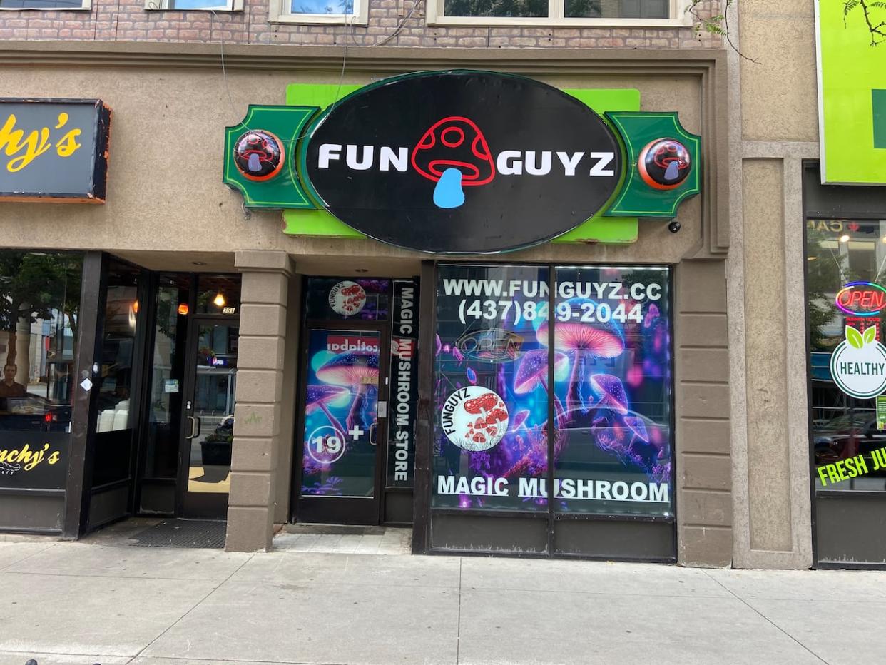A magic mushroom store named FunGuyz opened its doors in Windsor, Ont., at the end of June. Despite two raids on the store by Windsor police, the store is still operating, albeit illegally. (Lamia Abozaid/CBC - image credit)