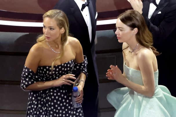 “She even grabbed her dress! Sally no! I liked the concept of the former winners speaking but awarding the actual statues was extremely awkward,” one person said. “You’re on live tv. Once you see it’s not going the way you thought it should, you need to let it go. She looks ridiculous grabbing at Jennifer Lawrence like that,” wrote another.