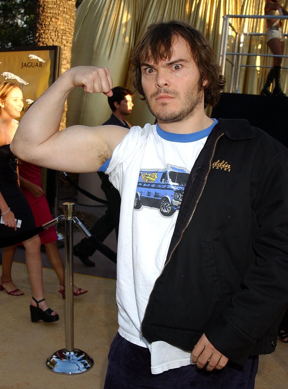 Jack Black flexing