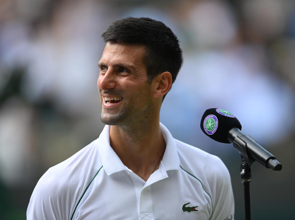 Novak Djokovic (pictured) speaks to the fans after his match against Denis Kudla at Wimbledon.