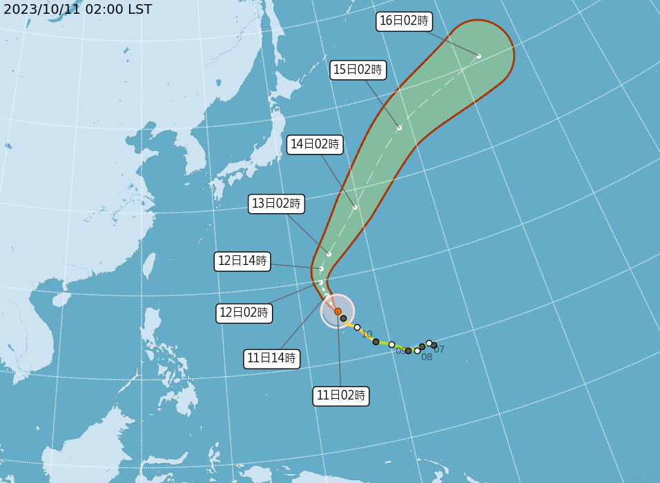 路徑潛勢預報。（圖取自中央氣象署網站）