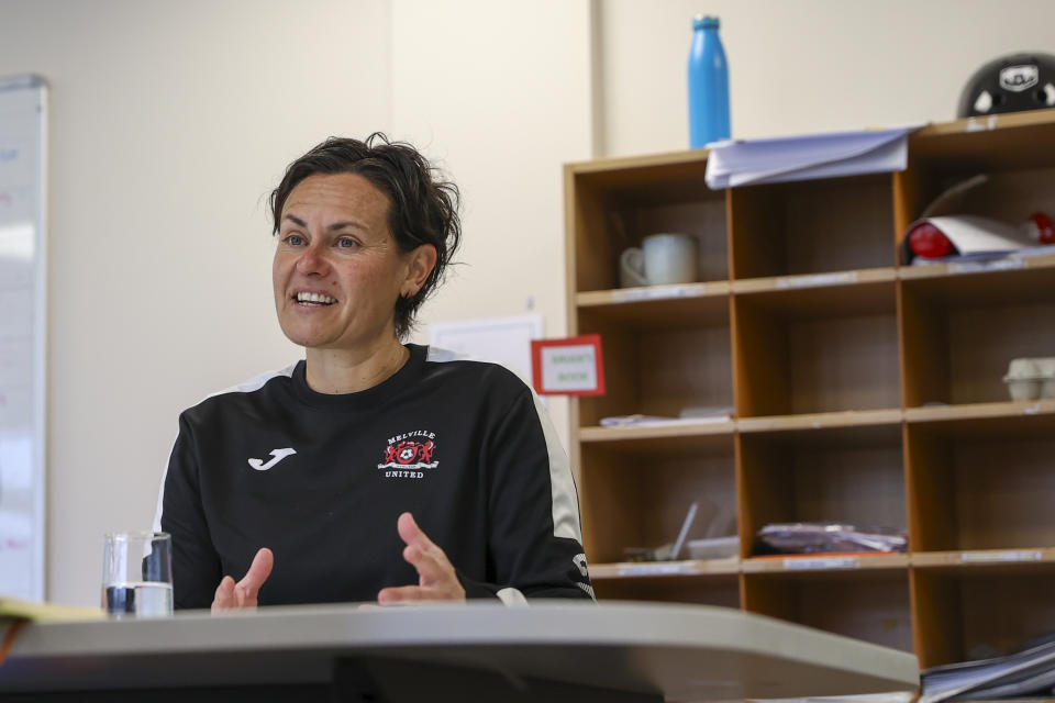 Soccer coach Tarena Ranui describes the importance of Maori representation in sports at Ngaruawahia High School in Ngaruawahia, New Zealand, Monday, July 24, 2023. Ranui, a Maori youth coach, is among those leading the charge to change the landscape of soccer in New Zealand. (AP Photo/Juan Mendez)