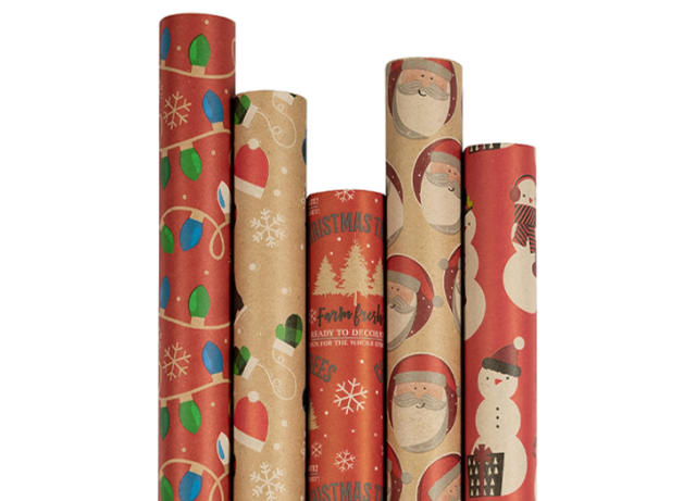 JAM PAPER Assorted Gift Wrap, Christmas Kraft Wrapping Paper, 125 Sq Ft  Total, Kids Kraft Christmas