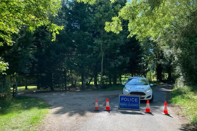 Police in Stanley Hall Road between Halstead and Pebmarsh following the light aircraft crash