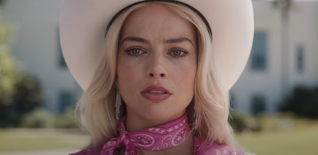 margot robbie crying as barbie