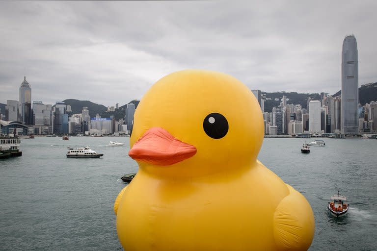 The 16.5-metre-tall inflatable Rubber Duck art installation at Hong Kong's Victoria Harbour on May 2, 2013. Shanghai has served up its own 'well done' version of the duck, complete with crispy skin