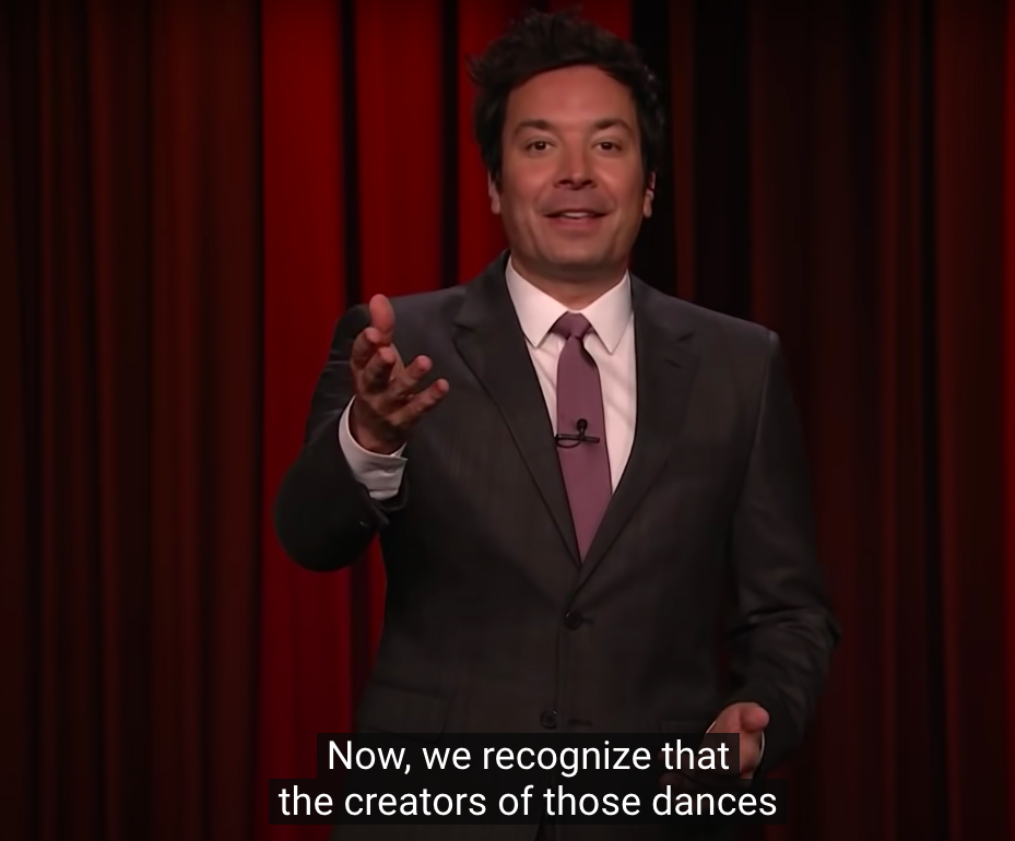 Jimmy with the caption "Now, we recognize that the creators of those dances"