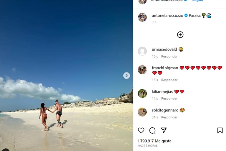 Antonela compartió una postal junto a Messi en sus vacaciones