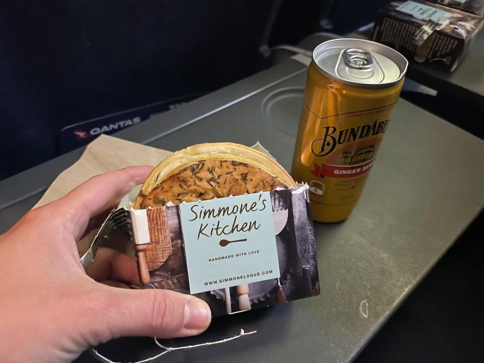 A meat pie served on a flight in Australia.