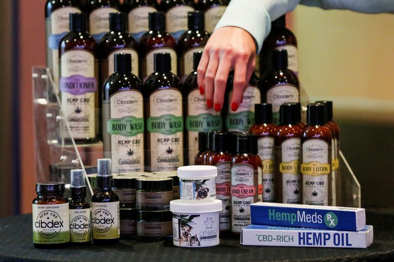 FILE PHOTO: Cannabidiol (CBD) hemp products are seen during the International Cannabis Association Convention in New York