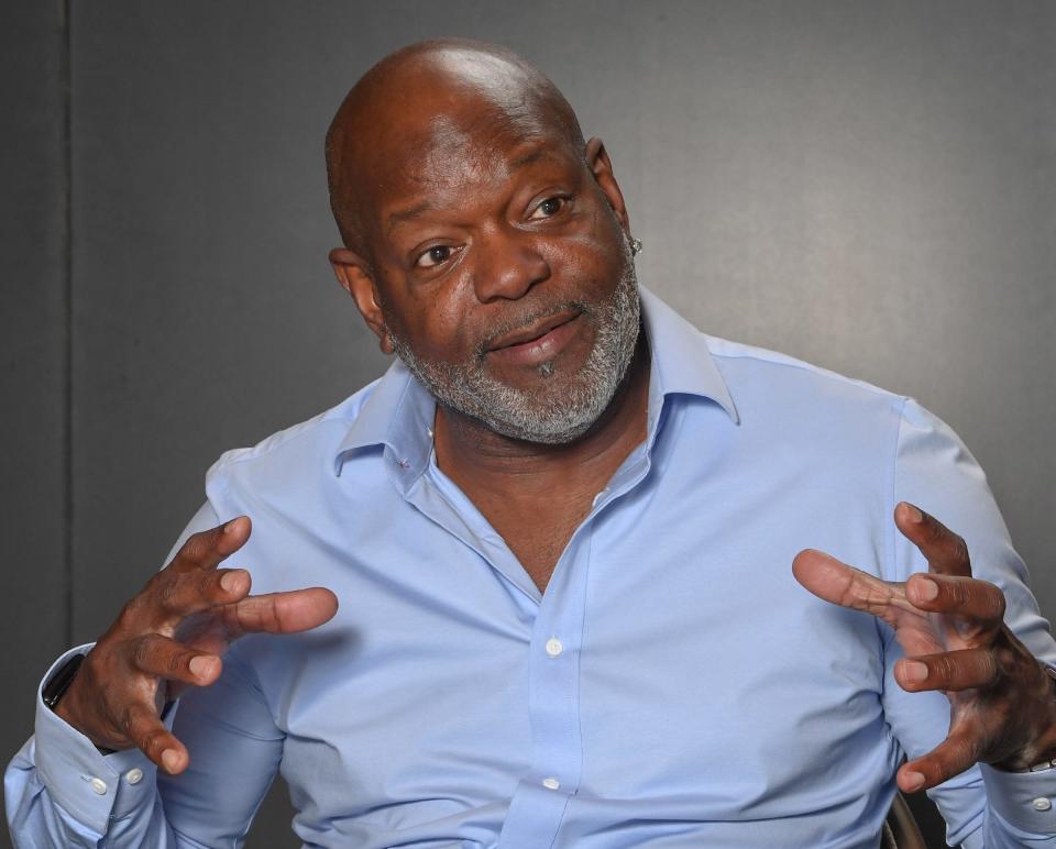 Emmitt Smith, NFL Hall of Fame running back who played for Super Bowl champion Dallas Cowboys, takes on raising awareness and breaking down stigma around opioid emergencies with the Ready to Rescue initiative, talking about it in Greenville, S.C. Friday, September 6, 2024. Smith, scheduled to be at the Clemson football home opener at a tailgate to talk about opioid risks, also will present the game ball to a local hero on First Responders Day.