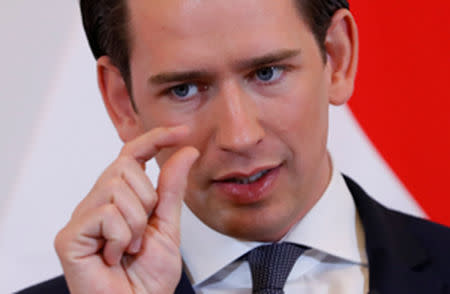 FILE PHOTO: Austria's Chancellor Sebastian Kurz addresses the media in Vienna, Austria March 11, 2019. Picture taken March 11, 2019. REUTERS/Leonhard Foeger