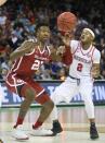 Mar 22, 2019; Columbia, SC, USA; Oklahoma Sooners forward Kristian Doolittle (21) and Mississippi Rebels guard Devontae Shuler (2) battle for the ball during the second half in the first round of the 2019 NCAA Tournament at Colonial Life Arena. Mandatory Credit: Jeff Blake-USA TODAY Sports