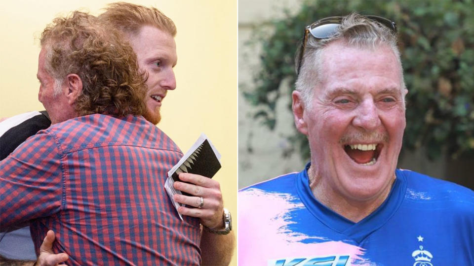 Cricketer Ben Stokes is seen hugging his father Ged, who passed away after a battle with brain cancer.