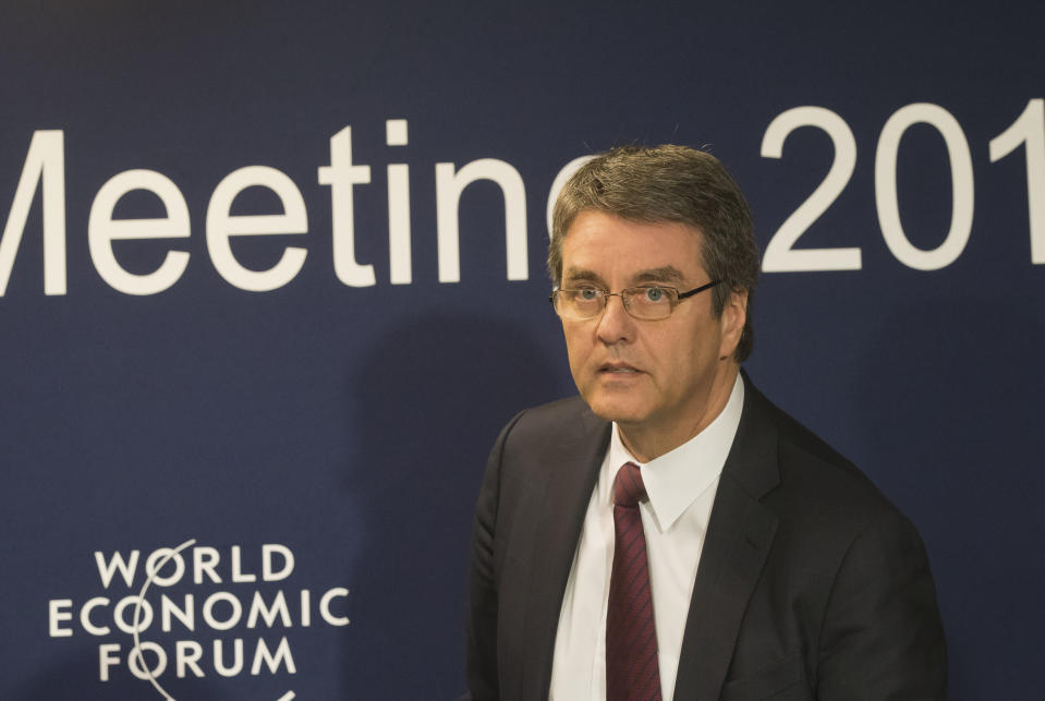 Director-General of the WTO Roberto Azevêdo, arrives for a press conference at the World Economic Forum in Davos, Switzerland, Saturday, Jan. 25, 2014. (AP Photo/Michel Euler)