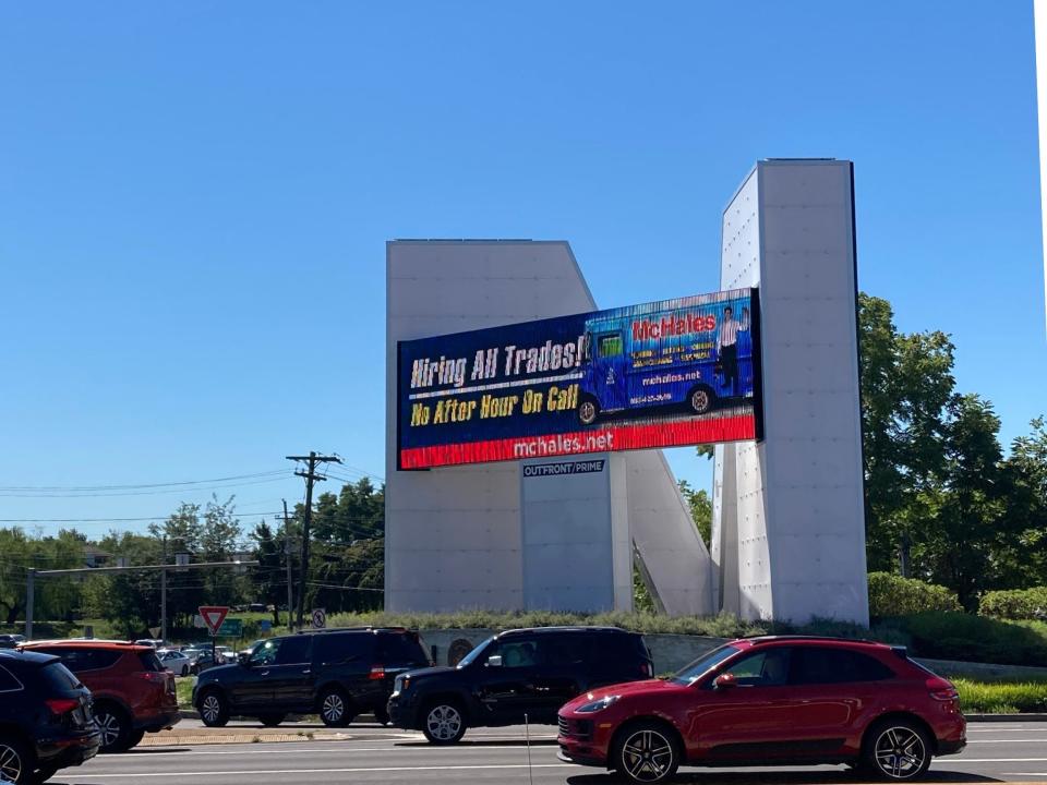 Constructed in 2018, the Middletown Monument doubles as an electronic billboard at the corner Lincoln Highway and Oxford Valley Road.