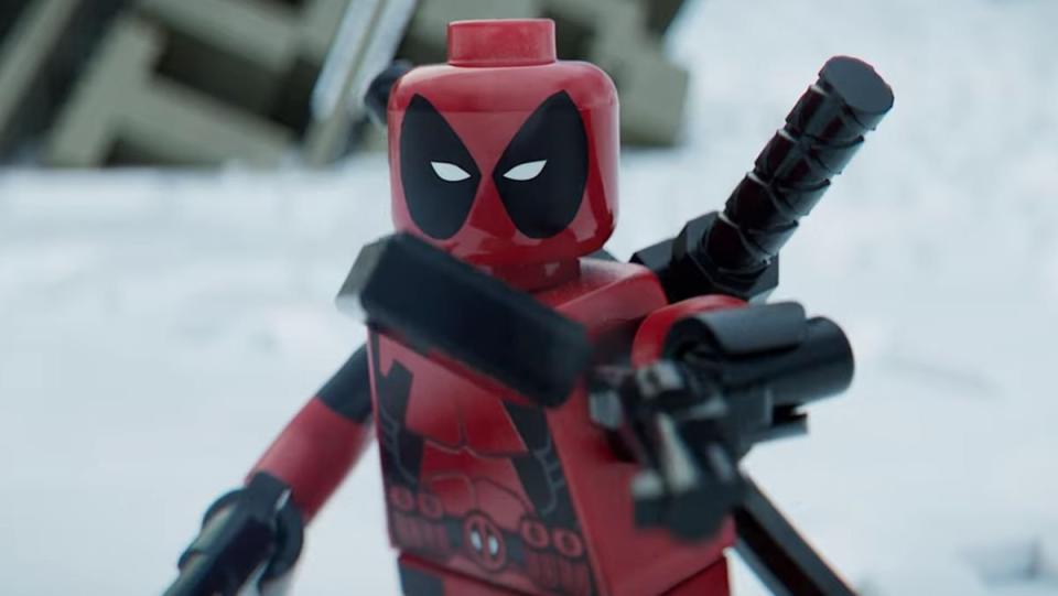 Deadpool & Wolverine trailer LEGO remake scene of Deadpool shooting 