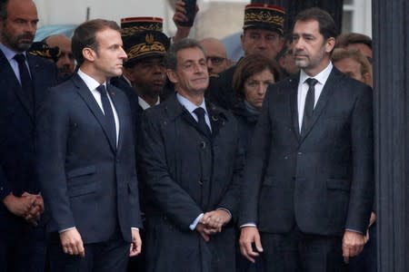 French President Macron attends ceremony for four victims of Paris police attack, in Paris