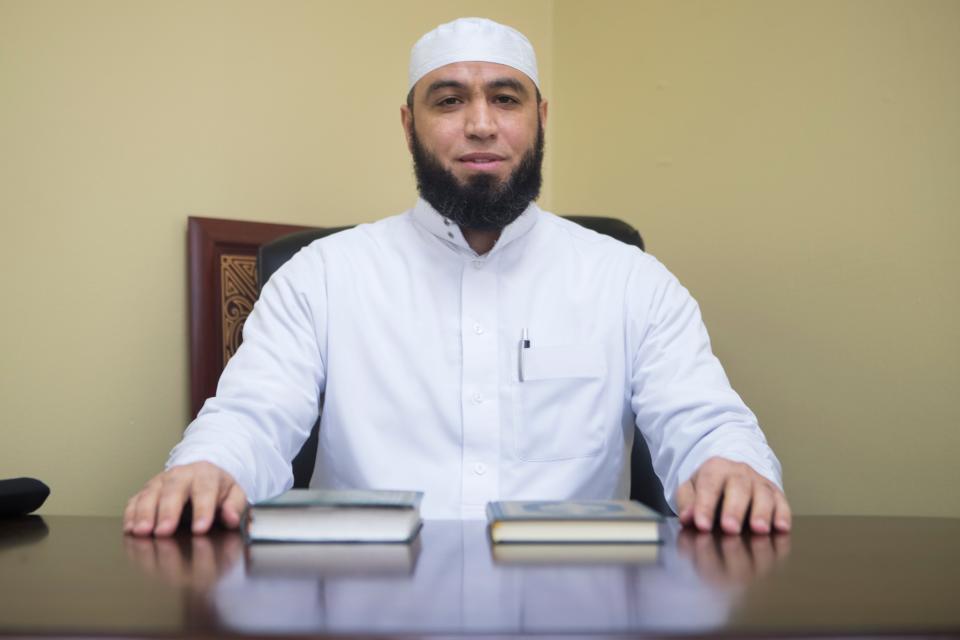 Imam Hadi Shehata sits for a portrait in his office at Masjid Ibrahim mosque Friday, April 2, 2021, in Newark, Delaware.