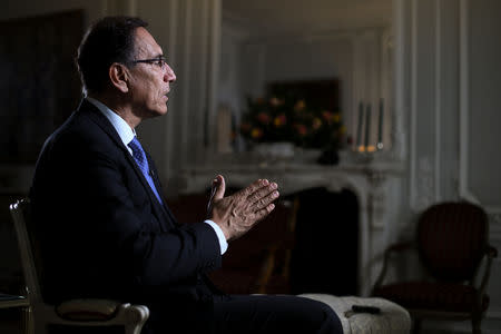 Peruvian President Martin Vizcarra speaks during an interview with Reuters on the sidelines of the United Nations General Assembly in New York City, U.S. September 24, 2018. REUTERS/Darren Ornitz