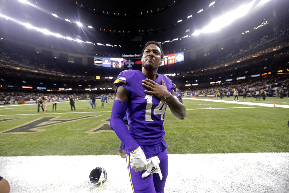 Minnesota Vikings wide receiver Stefon Diggs (14) wasn't happy with the team early last season. (AP Photo/Brett Duke)