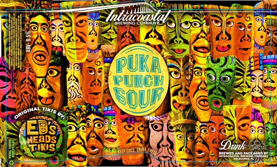 Artist Ed "Ed's Heads" Volonnino designed the lable for Intracoastal Brewing Company's new Puka Punch Sour.
