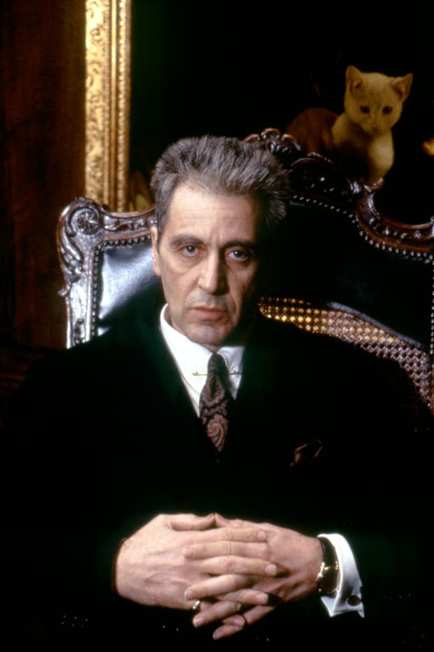 Al Pacino on the set of "The Godfather: Part III," written and directed by Francis Ford Coppola<p><a href="https://www.gettyimages.com/detail/607408912" rel="nofollow noopener" target="_blank" data-ylk="slk:Sunset Boulevard/Getty Images;elm:context_link;itc:0;sec:content-canvas" class="link ">Sunset Boulevard/Getty Images</a></p>